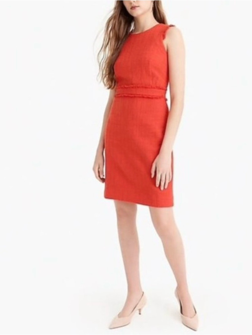 JCrew Tweed Fringe Sheath Dress Size 4 in Fiery Sunset Orange